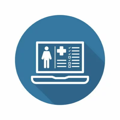 Graphic of a laptop computer with medical symbols