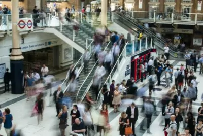 Blurry image of a busy shopping mall