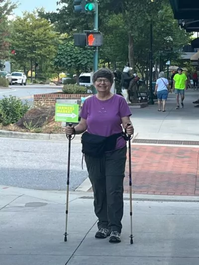 Carol with her walking poles