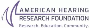 American Hearing Research Foundation logo, tagline: research, education, community