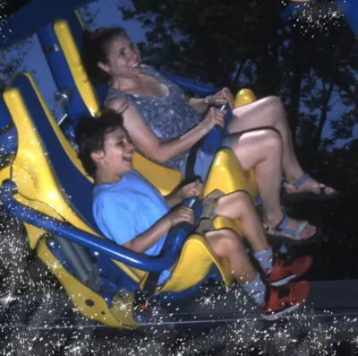 Jennifer Crespo and her son on a roller coaster ride.
