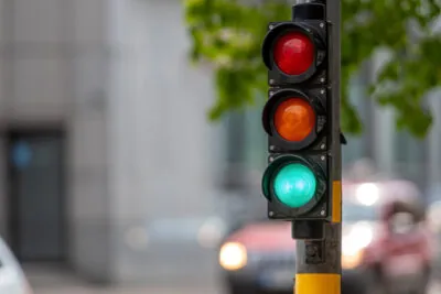 Stoplight with green light on