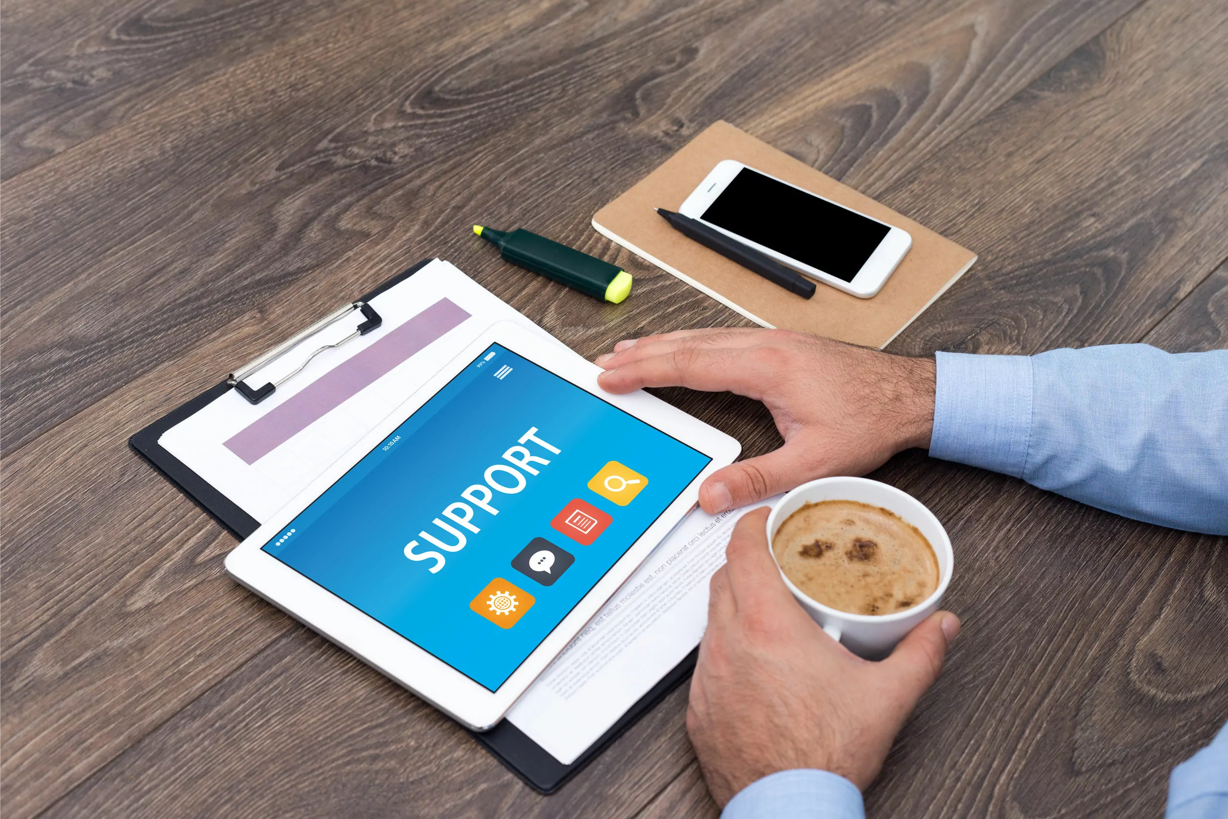 "Support" on a tablet